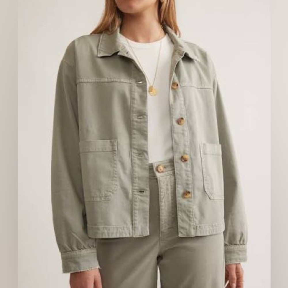 Marine layer NWT Women's Olive green button Jacket cotton tencel freya utility - Picture 2 of 10